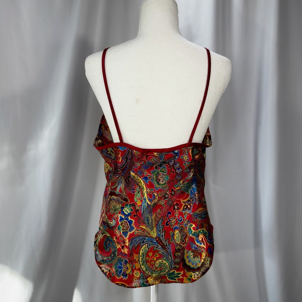 Vtg 90s Satin Paisley Cami Top Red Lingerie Coquette Boho Medium Festival Retro - Picture 16 of 16